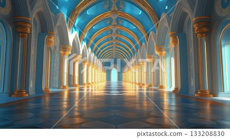 Grand palace blue interior of a historic hall with intricate designs and vibrant colors Grand palace blue interior of a historic hall with intricate designs and vibrant colors 133208830