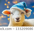 Sleepy baby sheep in a nightcap 133209086