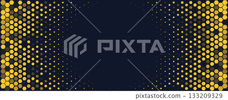 Hexagon Background Glowing Honeycomb Pattern In Yellow Blue Colors for AI, Tech Digital Forum and Conference Ad Presentation. Hexagonal Modern Texture. Halftone Gradient Backdrop. Vector Abstract BG 133209329
