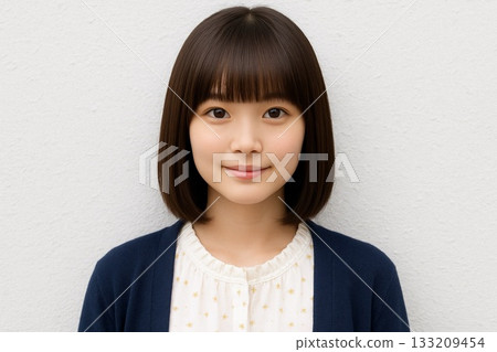 Woman with bob haircut in front of a white wall 8 Woman with bob haircut in front of a white wall 8 133209454
