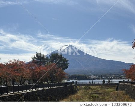 Autumn scenery with Lake Kawaguchi 133209673
