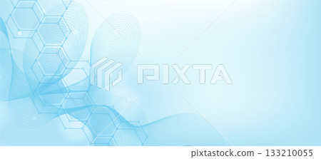 Health care or medical abstract background with hexagons, lines and dots. Scientific innovation banner template concept. Biology and pharmaceutical technology background. Vector illustration. Health care or medical abstract background with hexagons, lines and dots. Scientific innovation banner template concept. Biology and pharmaceutical technology background. Vector illustration. 133210055