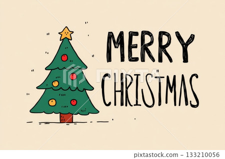 christmas greeting card with decorated fir tree illustration christmas greeting card with decorated fir tree illustration 133210056