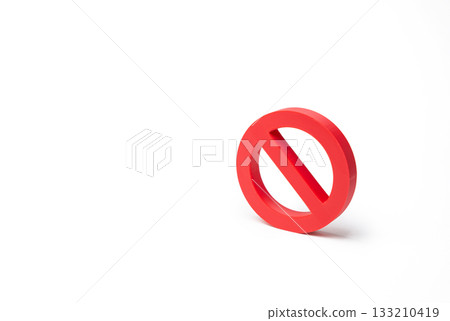A NO prohibition sign on a white background. Prohibitions, restrictions, and sanctions. Compliance rules, regulatory warnings, risk prevention, and public safety guidelines. 133210419