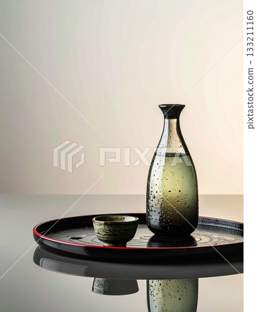 Sake, sake cups and autumn leaves 133211160