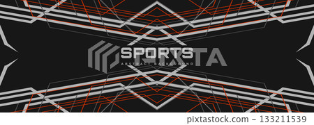 Black modern sports banner design with white and red lines, outlines, frames and angles. Dark wide abstract background 133211539