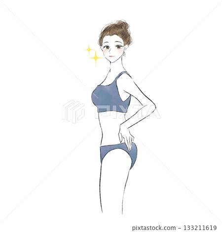 Illustration of a woman with a successful diet and a slim waist 133211619
