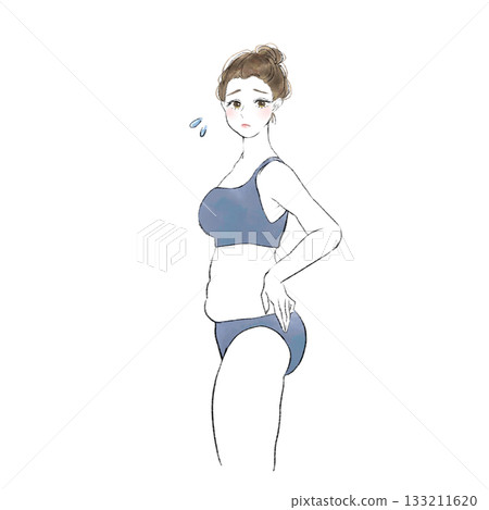 一幅描繪一位需要節食的肥胖女性的插圖 133211620