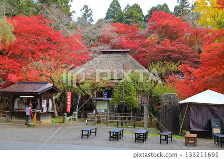 Benzaiten Hall of Chusonji Temple surrounded by vibrant autumn leaves 133211691