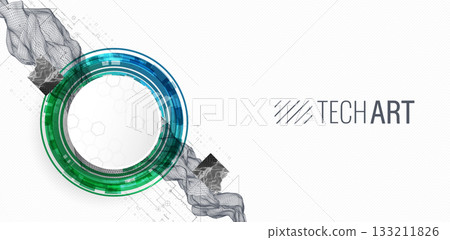 Abstract data background with wireframe wave and circuit lines. Technology concept. Vector Abstract data background with wireframe wave and circuit lines. Technology concept. Vector 133211826