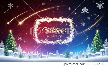 聖誕背景插圖，聖誕快樂，豪華邊框 133212118