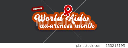 World AIDS awareness month retro banner with red ribbon. World HIV awareness month starts in December. Red ribbon with text isolated on grey background. World AIDS Day December 1st World AIDS awareness month retro banner with red ribbon. World HIV awareness month starts in December. Red ribbon with text isolated on grey background. World AIDS Day December 1st 133212195