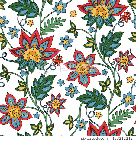 Seamless pattern in oriental style. Vector print with a folk style floral ornament. 133212212