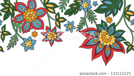 Seamless border in oriental style. Vector illustration with a folk style floral ornament. Seamless border in oriental style. Vector illustration with a folk style floral ornament. 133212225