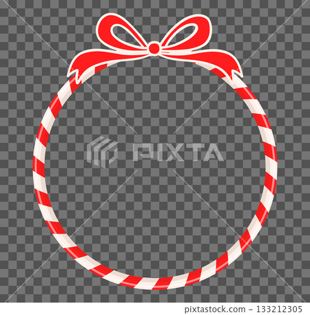 Vector round candy cane frame with bow, red and white circle border for Christmas and Valentine's Day designs 133212305