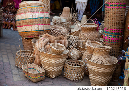 View of the handicraft shops at the historical Lorica Public Market in Colombia 133212618