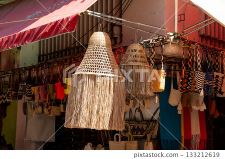 View of the handicraft shops at the historical Lorica Public Market in Colombia View of the handicraft shops at the historical Lorica Public Market in Colombia 133212619