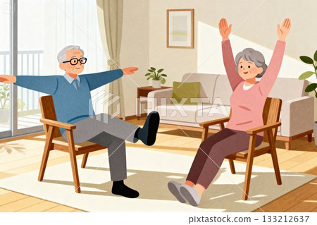 一對健康的老年夫婦正在鍛煉，畫面溫馨愉快。 133212637