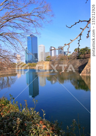 Osaka Castle moat, plum garden and wild birds 133212926