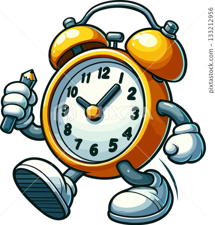 Illustration of an alarm clock with limbs 133212956