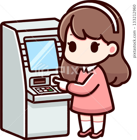 一位女士操作 ATM 機的插圖 133212960