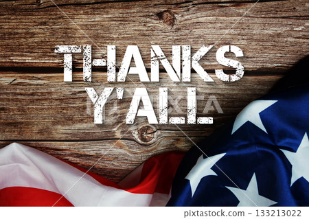Thanks Y'all text message with USA flag on wooden background 133213022
