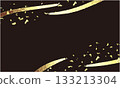 Gold leaf decoration on a black background. Perfect for luxurious flyer and poster decoration. 133213304