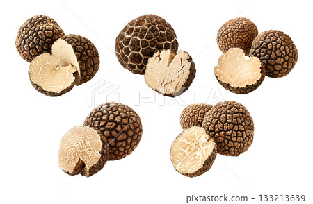 Set of summer truffles Burgundy isolated on white transparent background, great for culinary and gourmet themes Set of summer truffles Burgundy isolated on white transparent background, great for culinary and gourmet themes 133213639