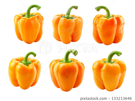 Set of Yellow bell pepper with green stem isolated on a white background Set of Yellow bell pepper with green stem isolated on a white background 133213646