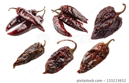 Set of Dried Chipotle chili pepper isolated on a white background 133213652