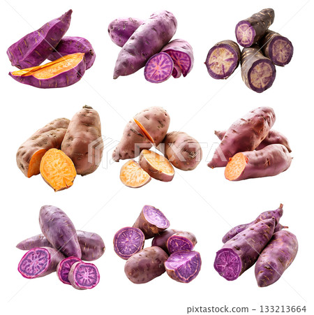 Fingerling potatoes isolated on a white background Fingerling potatoes isolated on a white background 133213664