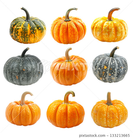 Connecticut pumpkin with a green stem isolated on a white background Connecticut pumpkin with a green stem isolated on a white background 133213665