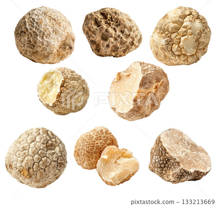 Fresh white alba truffles isolated on white background, great for culinary and gourmet themes 133213669