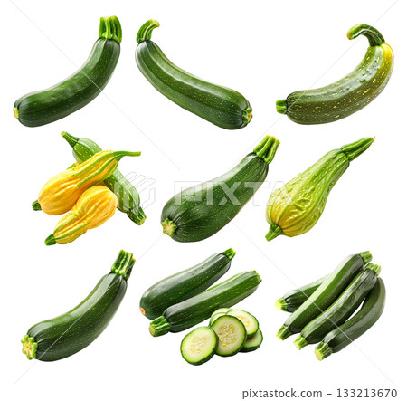 Green cocozelle zucchini isolated on a white background Green cocozelle zucchini isolated on a white background 133213670