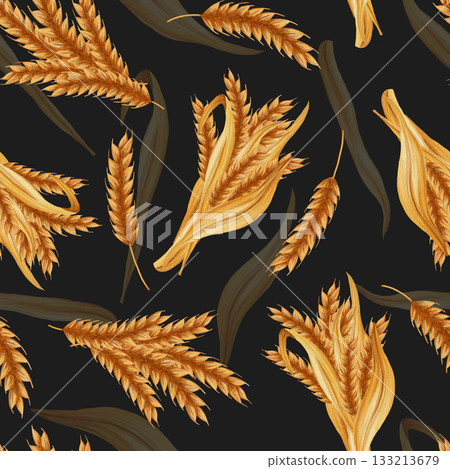 Watercolor seamless pattern with wheat and grains. Perfect for bakeries, cafes, packaging, menus, and farm brands. Hand-drawn rustic design for food and agriculture. Harvest. Watercolor seamless pattern with wheat and grains. Perfect for bakeries, cafes, packaging, menus, and farm brands. Hand-drawn rustic design for food and agriculture. Harvest. 133213679