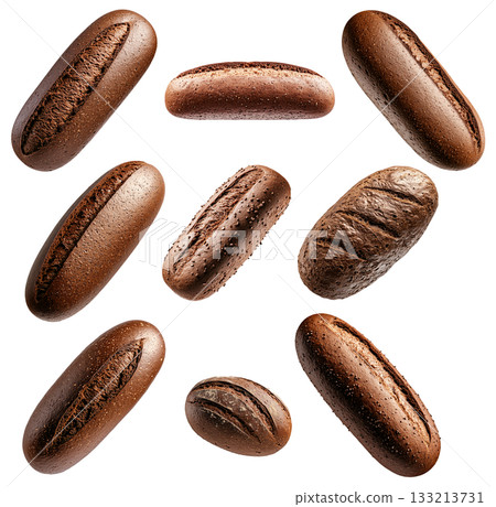 Set of Chocolate Pumpernickel bread loaf, isolated on white transparent background, concept of delicious dessert 133213731