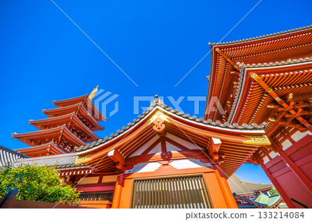 Tokyo cityscape in Japan, including the five-story pagoda of Sensoji Temple. Inbound tourism continues...Tokyo under clear blue skies (November 17th) 133214084