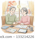 圖：一對老年夫婦正在討論臨終計劃 133214226