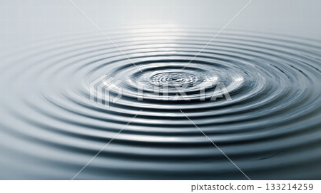 Concentric Water Ripples Create Calm Blue Rings on a Smooth Surface 133214259
