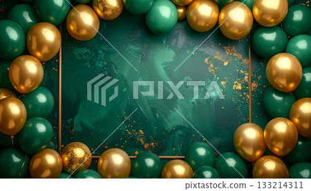 Gorgeous background frame 5 decorated with green and gold balloons Gorgeous background frame 5 decorated with green and gold balloons 133214311