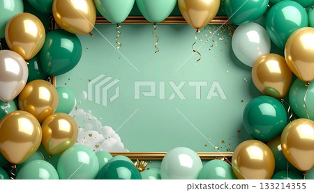 精美的背景框 2，飾以黃綠色和金色氣球 133214355