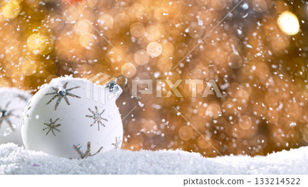 Christmas Decoration with Colored Shiny Balls and Glitters . Close-up 133214522