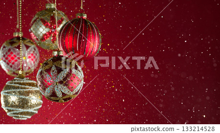 Christmas Decoration with Colored Shiny Balls and Glitters . Close-up 133214528