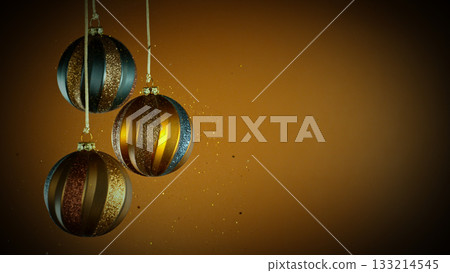 Christmas Decoration with Colored Shiny Balls and Glitters . Close-up 133214545