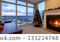 聖誕主題辦公室，配有壁爐、聖誕樹和雪景 133214748
