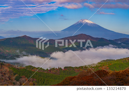 [Kanagawa Prefecture] The sea of clouds over Lake Ashi and Mount Fuji from Mount Daikanzan in Hakone during the autumn foliage season 133214870