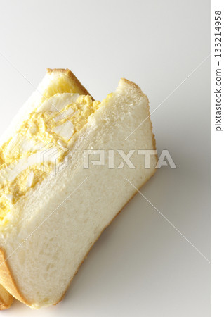 Egg sandwich photographed alone on a white background 133214958