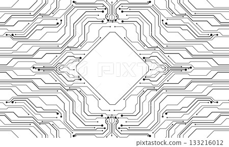 Abstract black circuit board technology connected lines electronics elements computer motherboard chip processor semiconductor digital on white background vector 133216012