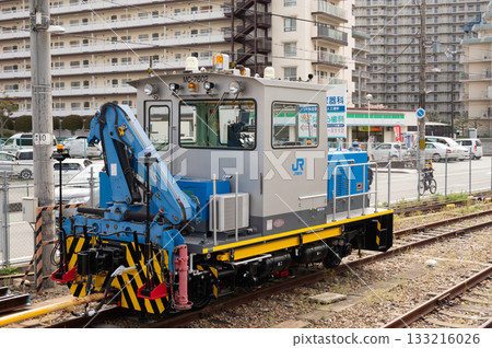 A maintenance vehicle parked at Tsuchiyama Station photographed from the rear to make the machinery easier to see. A maintenance vehicle parked at Tsuchiyama Station photographed from the rear to make the machinery easier to see. 133216026