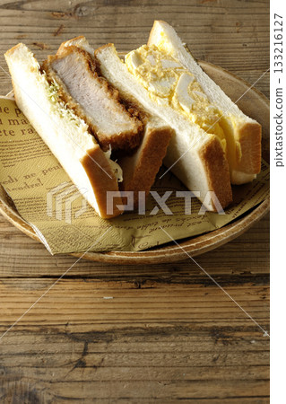 Thick-cut cutlet sandwich and egg sandwich Thick-cut cutlet sandwich and egg sandwich 133216127